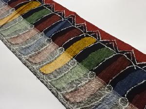 手織り紬変わり横段に丸・幾何学模様織出し名古屋帯